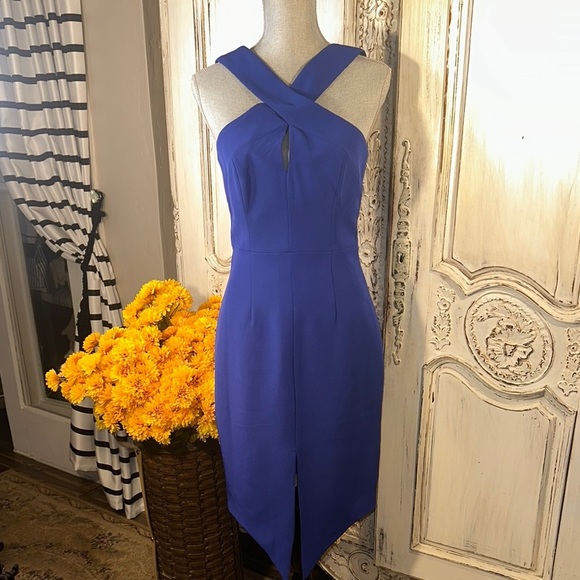 Keepsake Elegant Cobalt Blue Cut  In Sleeveless Double Point Slit Dress NWT - Picture 1 of 11